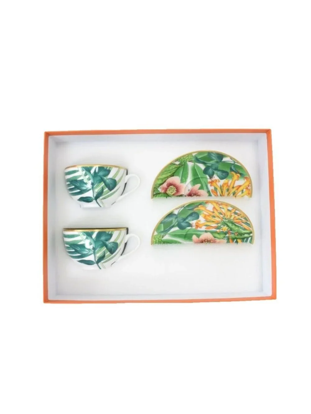 Hermes Passifolia Collection Tea Cup & Saucer Set for 2 Tableware Green